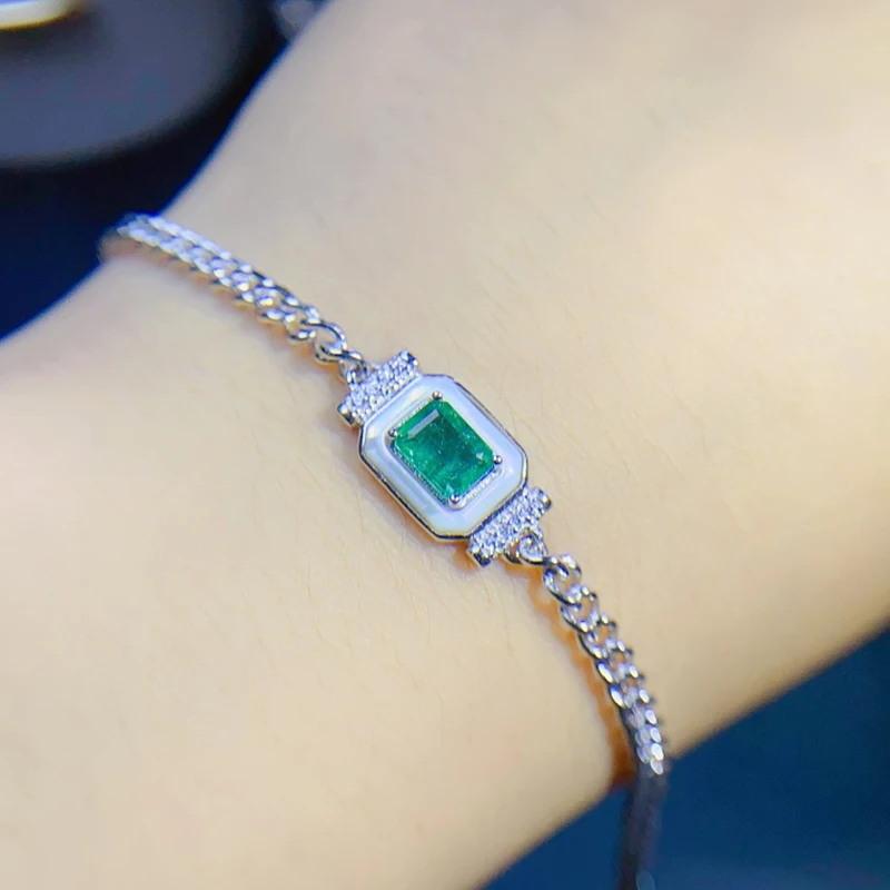 

Natural Emerald Bracelet for women silver 925 jewelry luxury gem stones 18k gold plated free shiping items