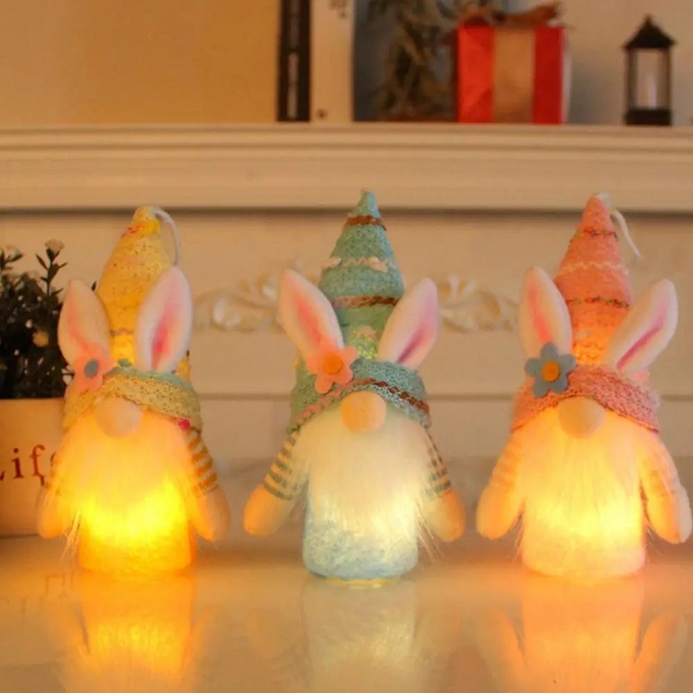 

Rudolph Easter Glowing Gnome Doll Glowing Handmade Bunny Ears Faceless Doll Reusable Soft Easter Faceless Gnome Kids Gifts