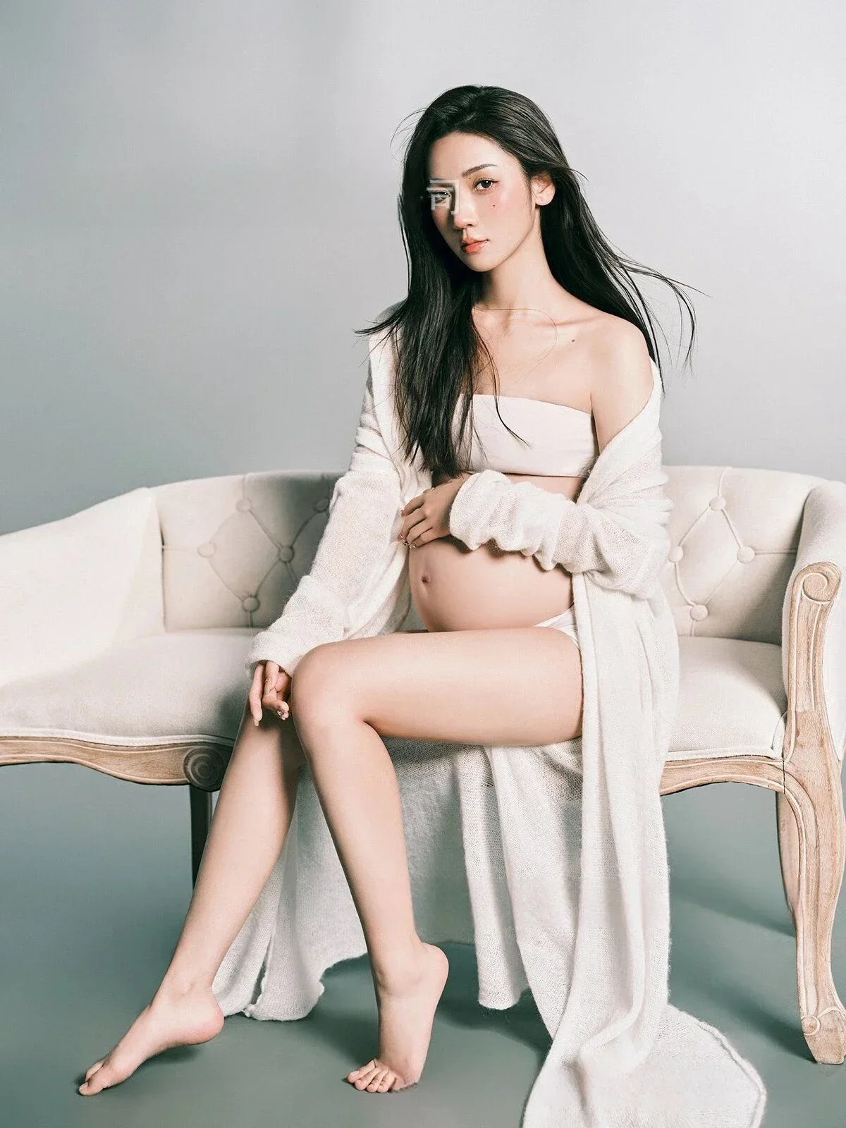 

Women Photography Props Maternity Dresses Pregnancy White Tank Top Shorts Cardigan 3pcs Set Studio Photoshoot Clothes Korean