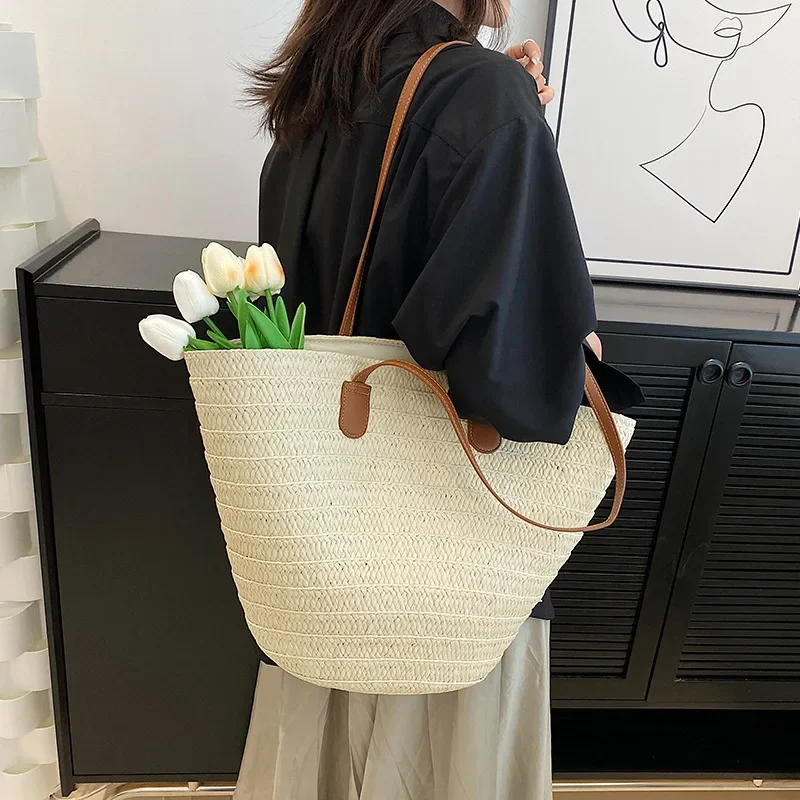 Knitted Straw Luxury Shoulder Bag - Large Woven Beach Shopper Basket 18 S3e47b7b6e3c044ae9f631ede71f7f8d05