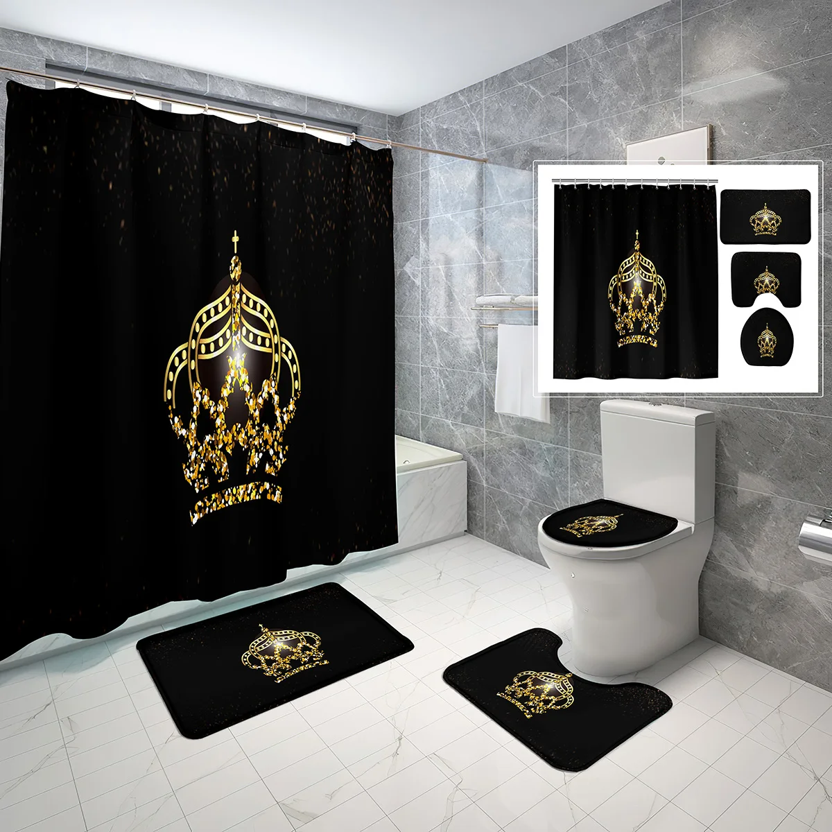Queen Crown Shower Curtain Sets 4 Pcs Medieval Inspiration Non-slip Bath Mat Toilet Lid Fabric Waterproof Shower Curtain Set
Queen Crown Shower Curtain Sets 4 Pcs Medieval Inspiration Non-slip Bath Mat Toilet Lid Fabric Waterproof Shower Curtain Set
