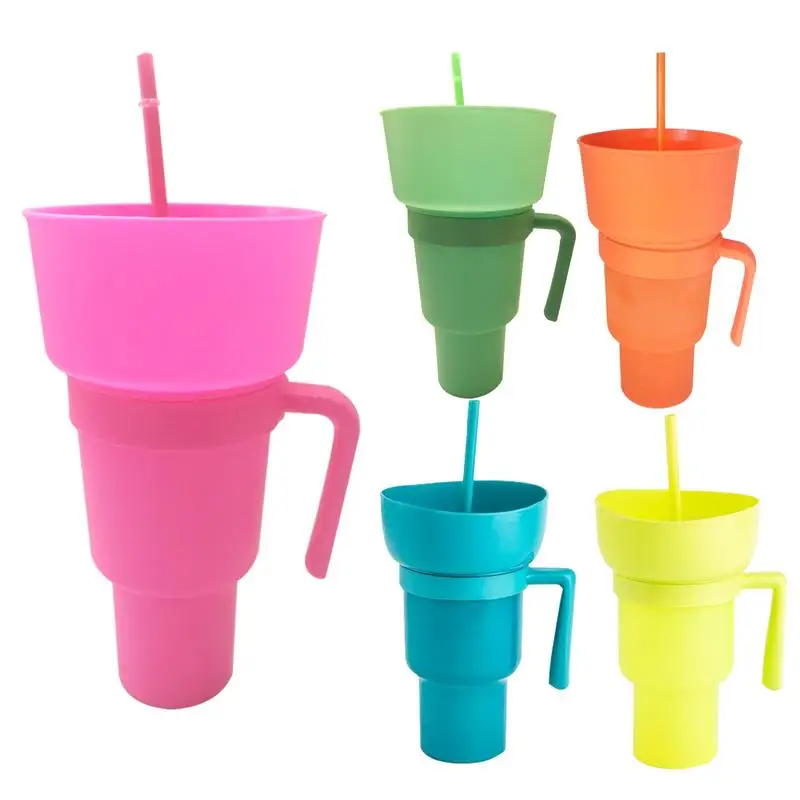 

Snackeezs Cup Leak Proof Portable Beverage Cups Stadium Tumbler Snack Plates Popcorn Drink Cup For Outing Movie Party Enjoy