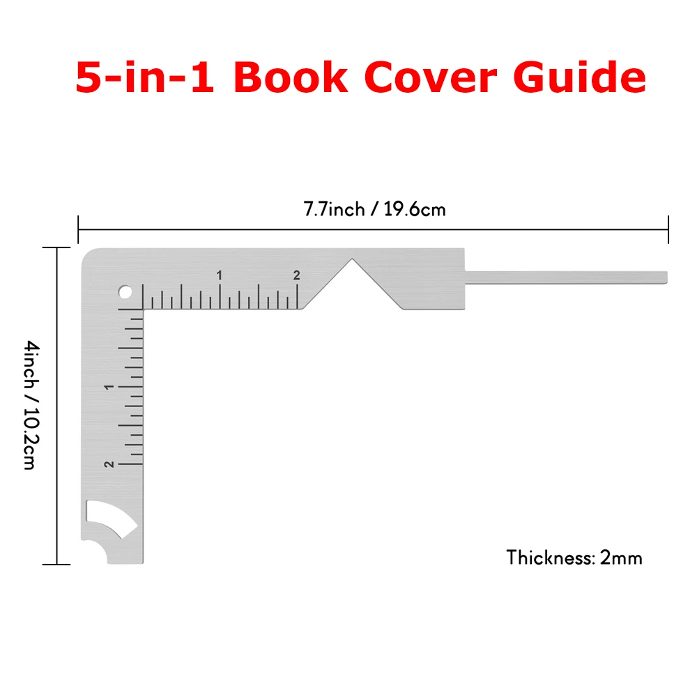 5-in-1 Book Cover Guide Ruler to Create Sturdy Chipboard Covers DIY Cardmaking Stainless Steel Metal Bookbinding Cover Tool
5-in-1 Book Cover Guide Ruler to Create Sturdy Chipboard Covers DIY Cardmaking Stainless Steel Metal Bookbinding Cover Tool