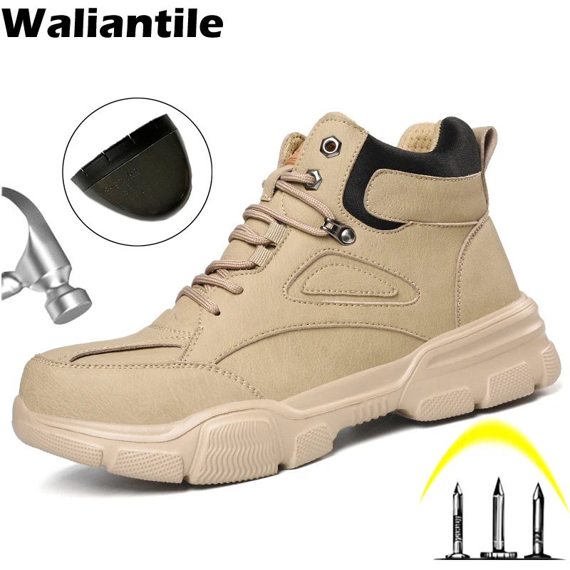 

Waliantile Steel Toe Safety Boots Men For Construction Work Shoes Puncture Proof Steel Toe Indestructible Working Sneakers Male