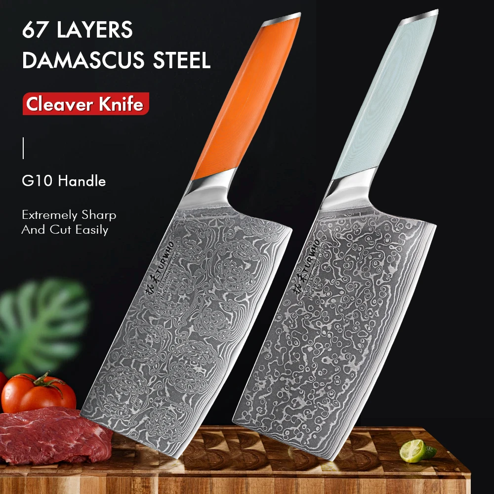 

TURWHO 7inch 67 layers Damascus Steel Kitchen Knife Cleaver Cut Vegetable Knife Chef Special Sharp Meat Slicing Knife G10 Handle