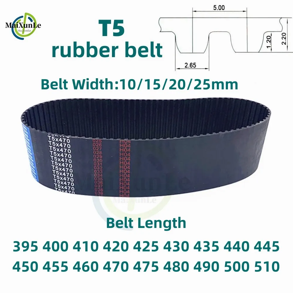 

T5 Timing Belt Trapezoidal Tooth circumference 395 400 410 420 425 430 435 -510mm Belts Width 10/15/20/25mm For T5 Alloy Pulley