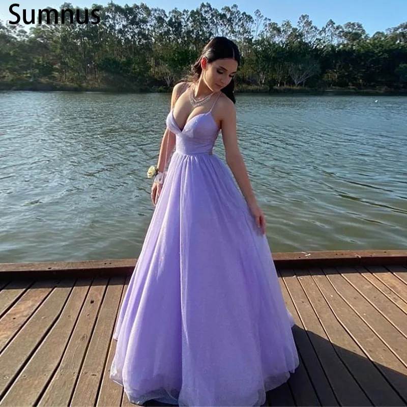 Sumnus Lilac Spaghetti Strap Long A-line Prom Dresses Elegant Glitter Sweetheart Tulle Evening Dress Robe De Soirée De Mariag 
Sumnus Lilac Spaghetti Strap Long A-line Prom Dresses Elegant Glitter Sweetheart Tulle Evening Dress Robe De Soirée De Mariag