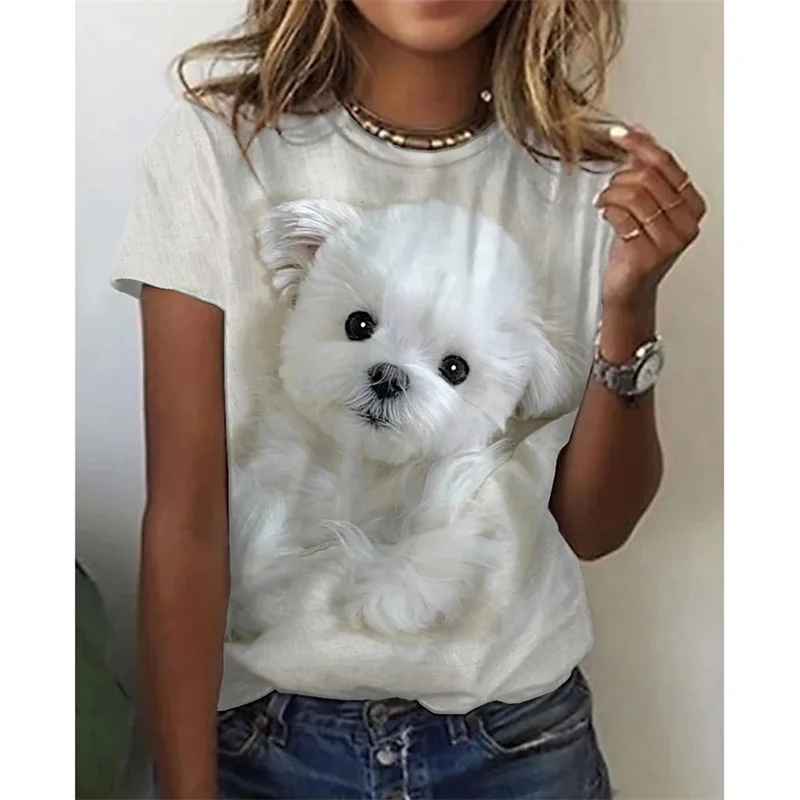 

Женская футболка с коротким рукавом, забавным 3d принтом кота, футболка с рисунком милой собаки, модная уличная футболка с круглым вырезом, футболки для девушек