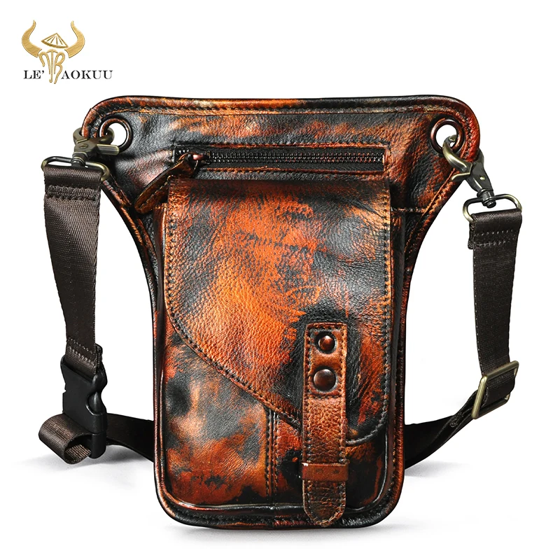 

Hot Sale Real Cattle Leather Design Sling Bag Travel Fanny Waist Belt Pack Leg Thigh Drop Bag Phone Pouch For Men Male 211-6