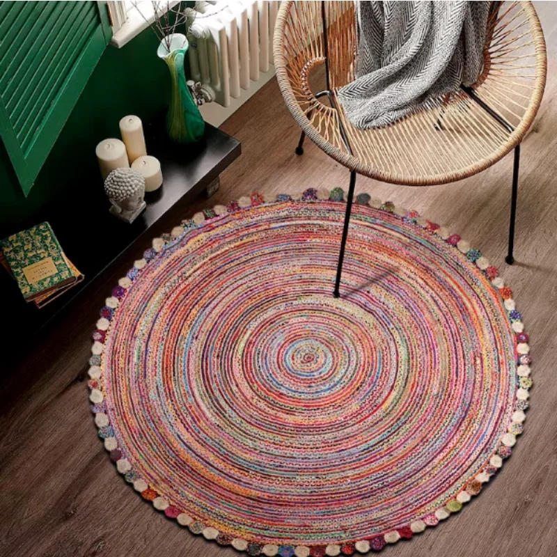 

Rug Jute & Cotton Handmade Reversible Round Area Carpet Rustic Look Modern Rug Carpets for Living Room