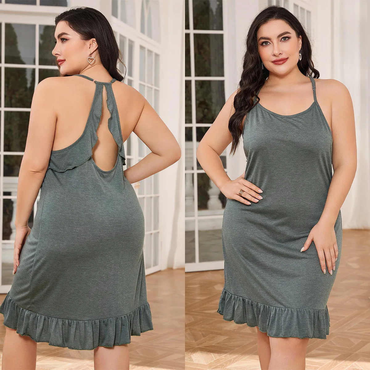 Solid color 200 catty large size pajamas Summer chubby girl suspender sexy pajamas Women's home wear
Solid color 200 catty large size pajamas Summer chubby girl suspender sexy pajamas Women's home wear