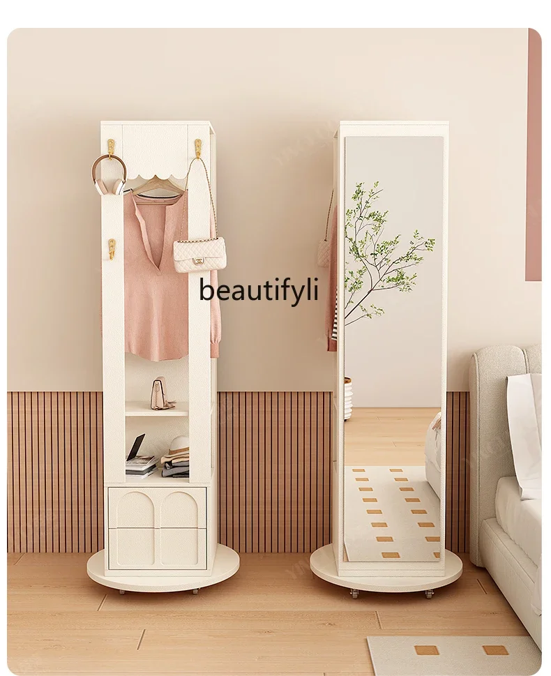 

Rotating Dressing Mirror Clothes Rack Integrated Full Body Floor Mirror Movable Bedroom and Household Full-Length Mirror Hidden