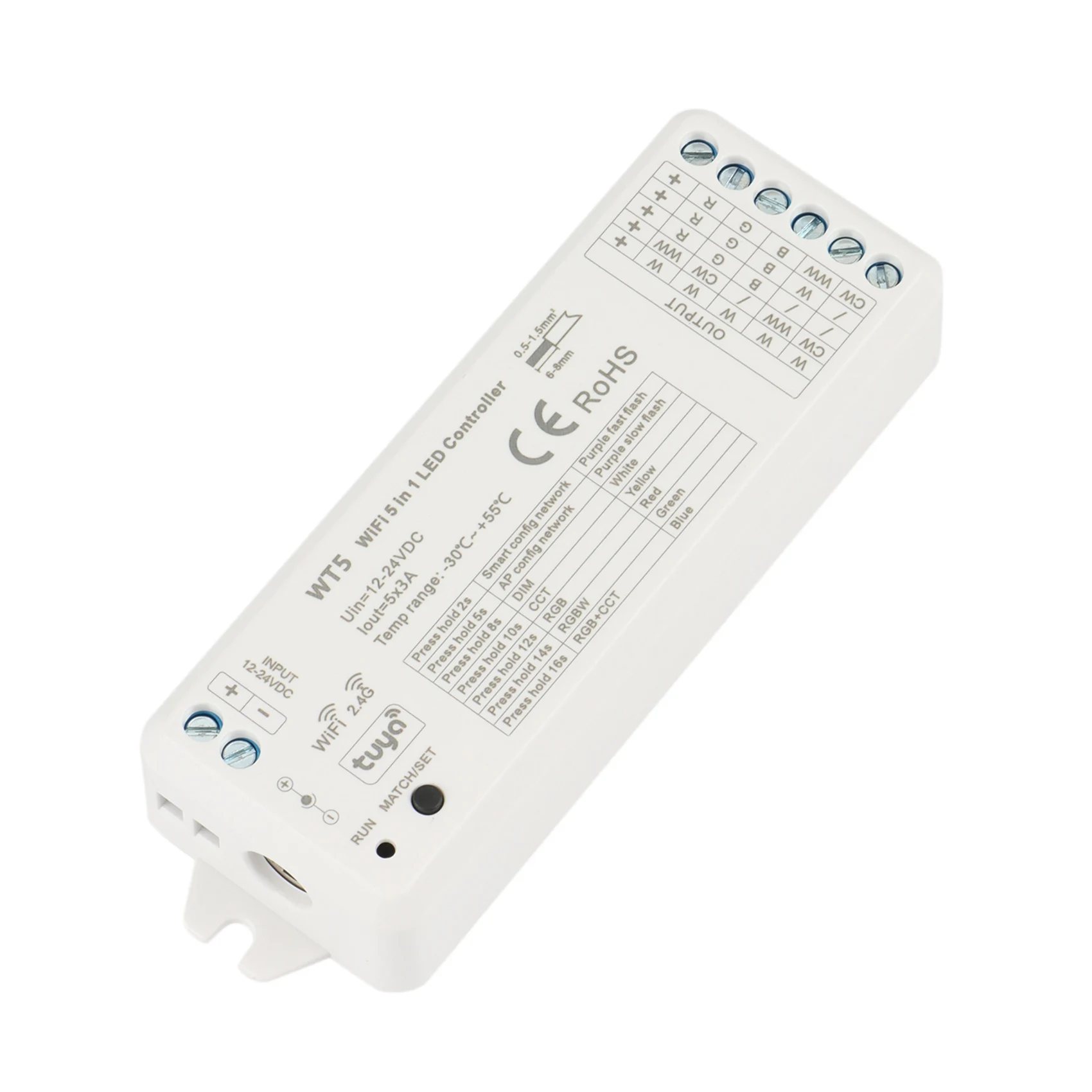 Tuya LED Controller 5 in 1 Dimmer CCT RGB RGBW RGBWW RGBCCT Strip Smart Life Wifi 2.4G RF Remote Controller 12-24V WT5
Tuya LED Controller 5 in 1 Dimmer CCT RGB RGBW RGBWW RGBCCT Strip Smart Life Wifi 2.4G RF Remote Controller 12-24V WT5