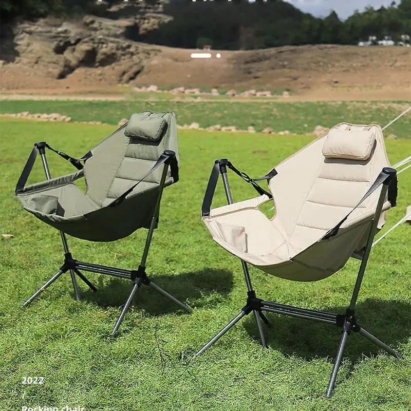 

Portable Camping Rocking Chair Folding Lounging Chair Outdoor Recliner Leisure Chair Adjustable Hammock Chair Load Bearing 150KG