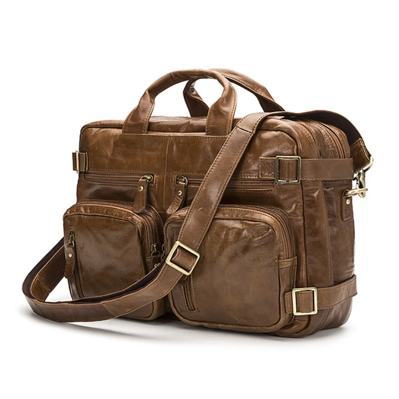 

Fashion Natural Leather Men Briefcases With Shoulder Strap Mans Laptop Notebook Hand Bag 2023 New Business Briefcase Bag