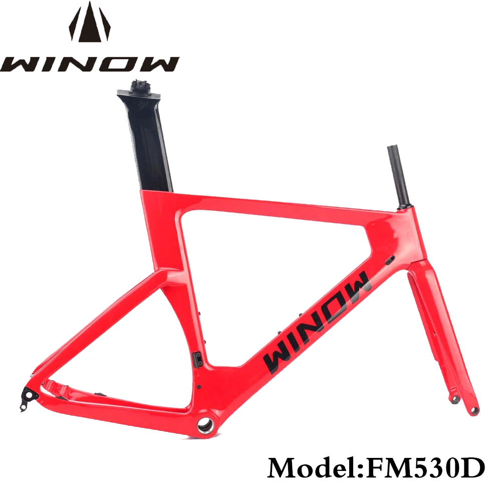 

Winowsports Road Carbon Frame 700*28C 700*30C Flat Mount Disc Brake Bicycle Frames Bottom Bracket BSA 68CM Red Gloss TT Frameset