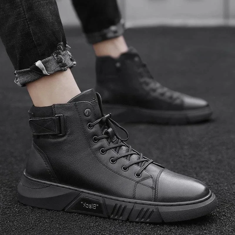 

Italian High-top Lace Up Martin Handmade with Closure Leather Boots Comfy to Wear Men's Casual Martin Boots Cotton Shoes
