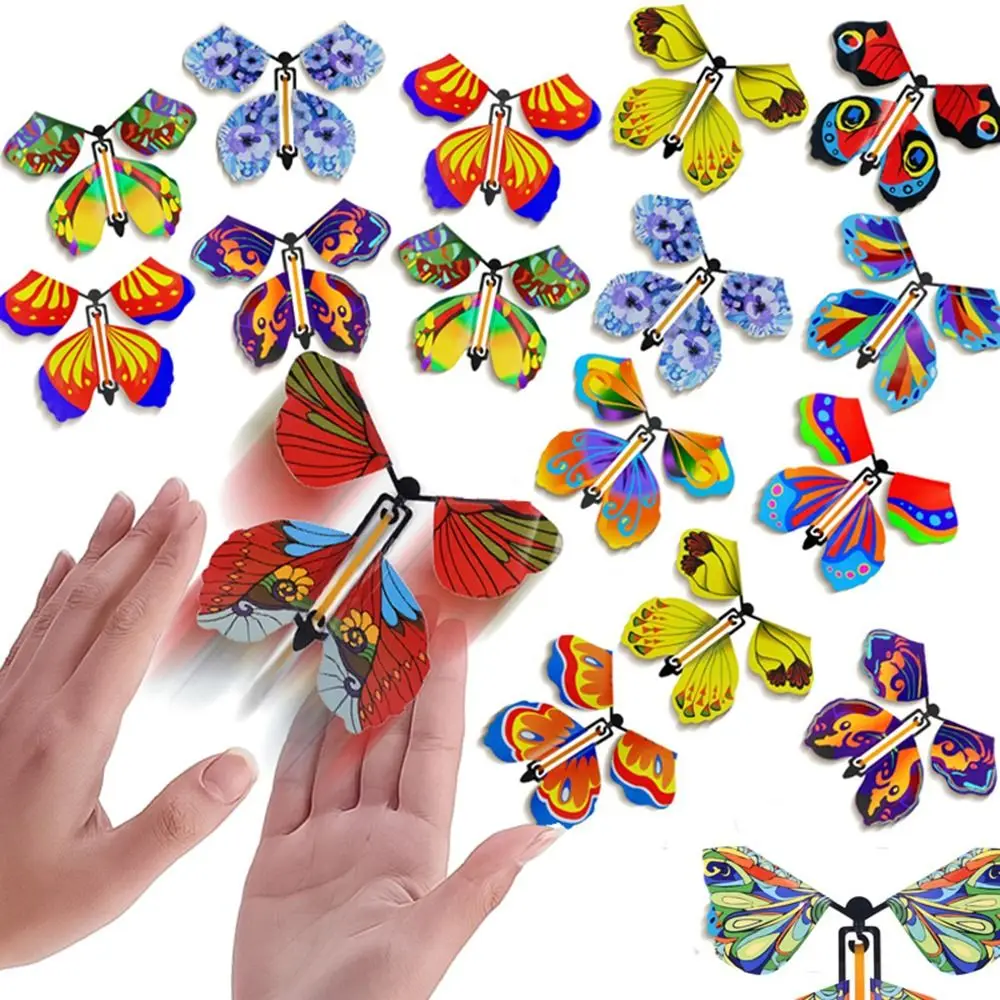 

10 шт. Волшебная Летающая бабочка, заводная игрушка в небе, забавная резиновая повязка, карточки с питанием, Детские фокусы, реквизит для вечеринки, подарок на день рождения