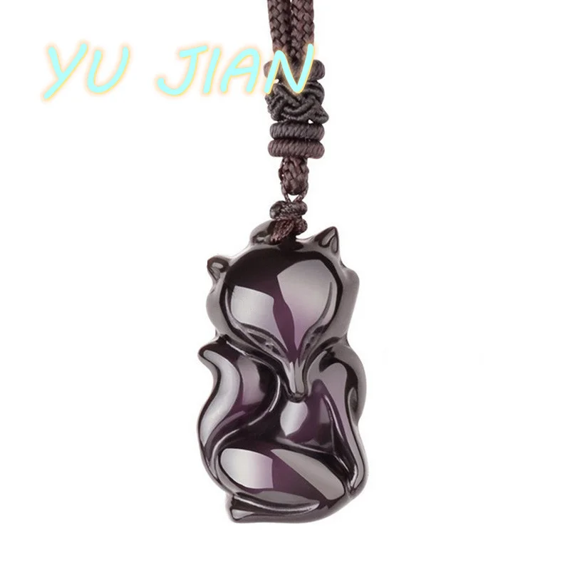 Natural Gemstone Obsidian Fox Pendant With Lucky Chain Jewelry Men Women Fashion Necklace
Natural Gemstone Obsidian Fox Pendant With Lucky Chain Jewelry Men Women Fashion Necklace