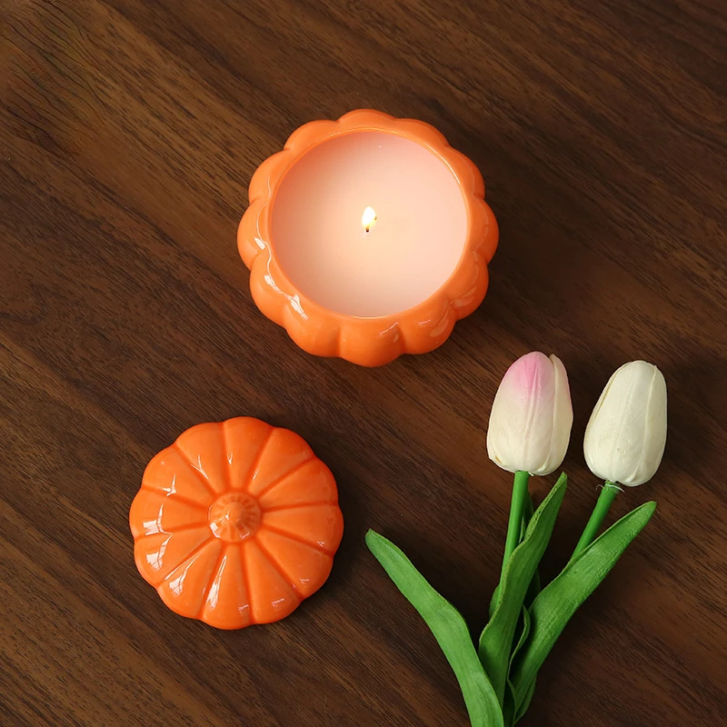 

Creative Pumpkin Aroma Candlestick Soybean Wax Container Creative DIY Hand Studio Fragrance Ceramic Candle Holder（No Candles）