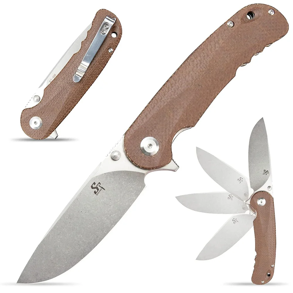 

Sitivien Real D2 New ST106 Ball Bearing Flipper Micarta Hunting Kitchen Survival Outdoor EDC Tool Utility Folding Camping Knife