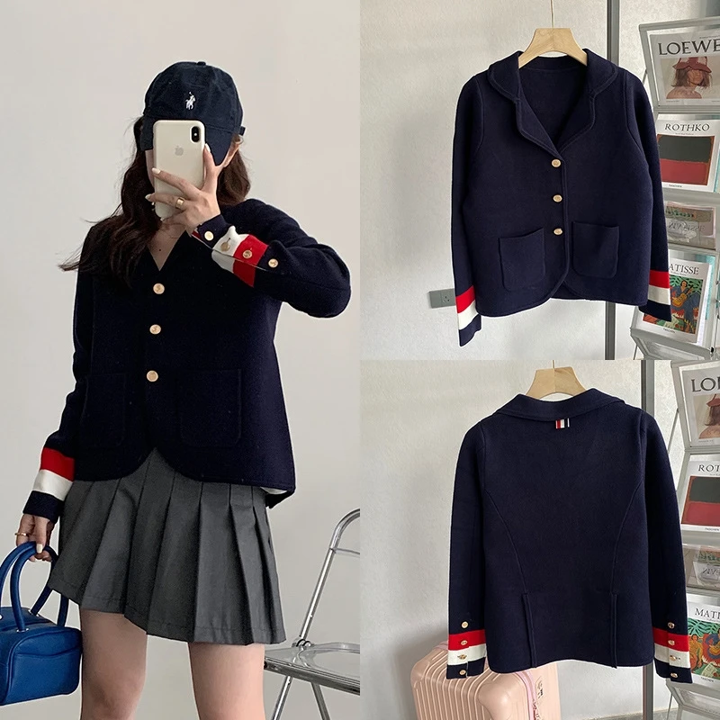 

tb British style lapel small suit jacket female college style hit color slim temperament short single-breasted suit cardigan