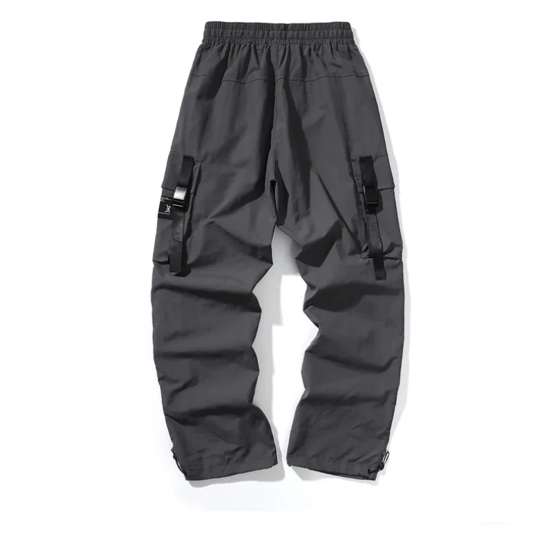 

Брюки мужские весенне-осенние с карманами, Однотонные эластичные спортивные свободные штаны с завышенной талией, на шнуровке, в винтажном стиле, повседневные рабочие штаны
