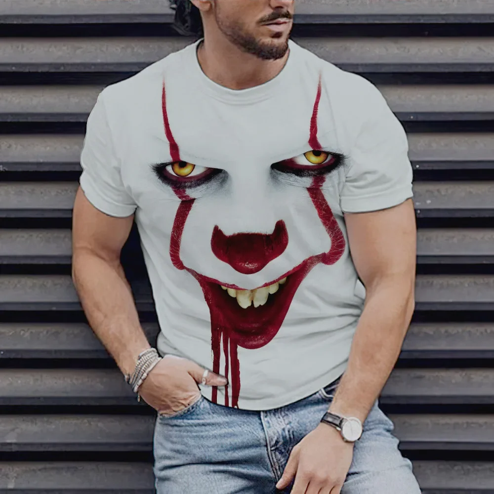 Street Fashion Punk & Go Is Selling New Graphic Clown Themed 3D Printed Men's T-shirt Halloween Short Sleeve Printed Costume
Street Fashion Punk & Go Is Selling New Graphic Clown Themed 3D Printed Men's T-shirt Halloween Short Sleeve Printed Costume