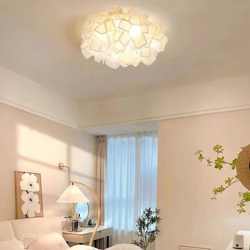 

Romantic Remote Control Dimming LED Ceiling Light White Flower Bedroom Restaurant Foyer Lamp Home Decor Hanglamp Dropshipping