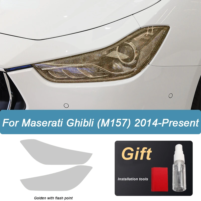 

2 Pcs Car Headlight Protective Film For Maserati Ghibl M157 2014-Present Smoked Black Tint Wrap Vinyl Transparent TPU Sticker