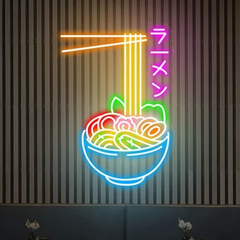 맞춤형 비즈니스 로고 네온 사인 일본 라멘 간판, 레스토랑 상점 벽 장식, LED 조명, 맛 있는 플라잉 국수