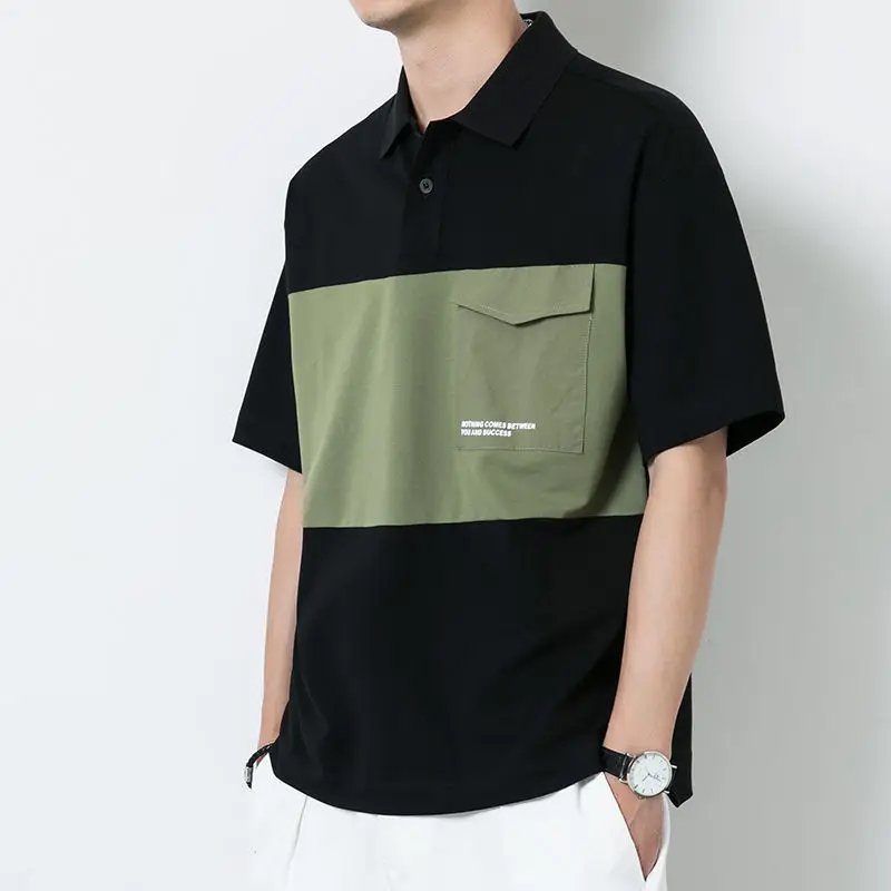 Summer New Polo Shirt Men's Contrast Lapel Splicing Short Sleeve T-shirt Korean Japanese Large Pocket Bottomed T Shirts 2022
Summer New Polo Shirt Men's Contrast Lapel Splicing Short Sleeve T-shirt Korean Japanese Large Pocket Bottomed T Shirts 2022
