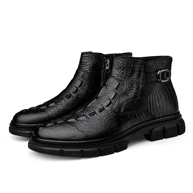 

2023 New Winter Fashion Men Genuine Leather Boots Italian Style Casual High Top Shoe Men Flat Designer Ankle Boot Plus Size37-47