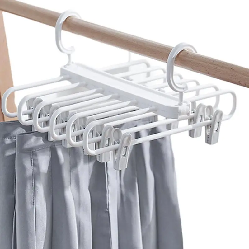 

Multiple Pants Hangers Magic Space Saving Scarf Organizer With Clips Collapsible Multifunctional Pants Rack Hanger home supplies