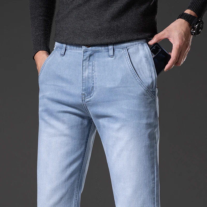 Autumn New Men's Light Blue Jeans Pocket Zipper Mid Waist Comfort Casual Fashion Stretch Denim Pants Male Brand
Autumn New Men's Light Blue Jeans Pocket Zipper Mid Waist Comfort Casual Fashion Stretch Denim Pants Male Brand