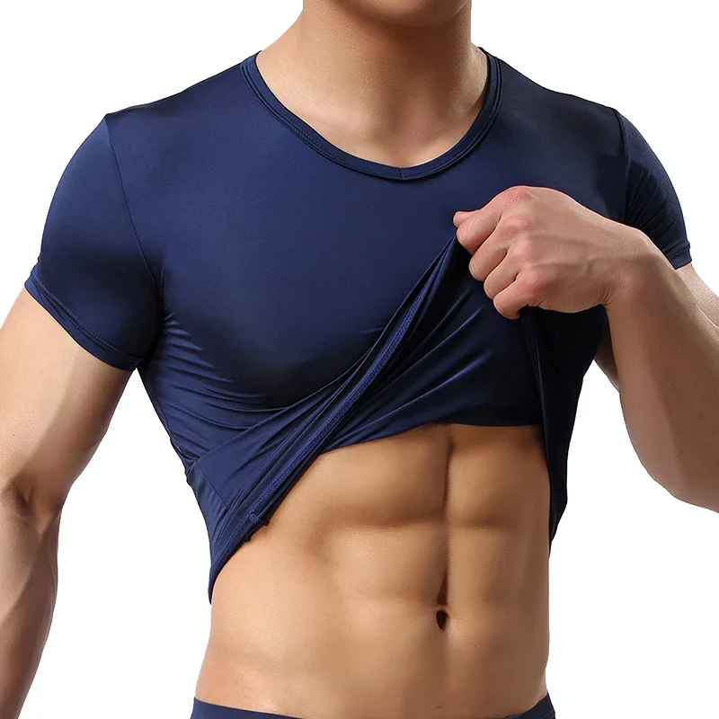 B1309 Man Undershirt Ice Silk T Shirts Male Nylon V-neck Short Sleeves Tops Ultra-thin Cool Sleepwear Undershirt
B1309 Man Undershirt Ice Silk T Shirts Male Nylon V-neck Short Sleeves Tops Ultra-thin Cool Sleepwear Undershirt