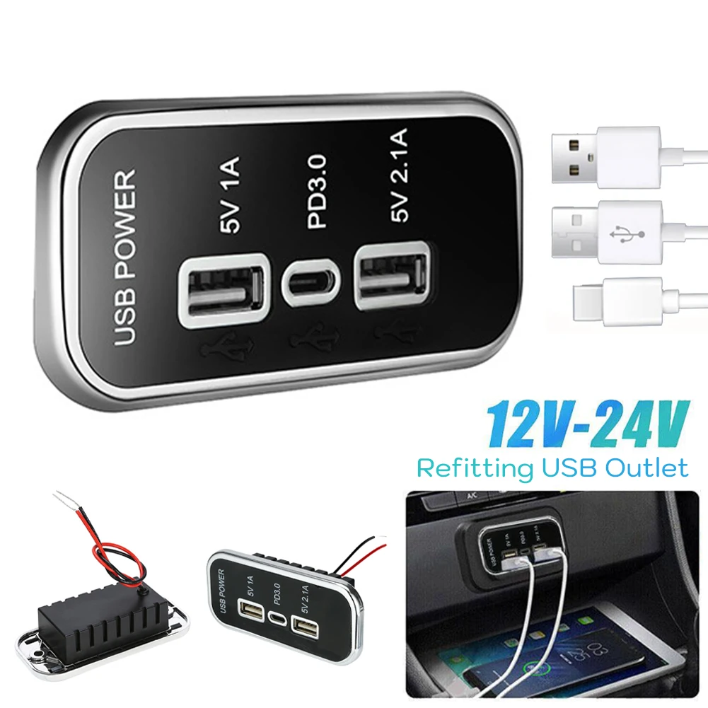3 Ports 24W PD Type-C 2.1A 1A USB Car Charger Socket 12/24V for Motorcycle Auto Truck ATV Boat RV Bus Power Adapter Outlet
3 Ports 24W PD Type-C 2.1A 1A USB Car Charger Socket 12/24V for Motorcycle Auto Truck ATV Boat RV Bus Power Adapter Outlet