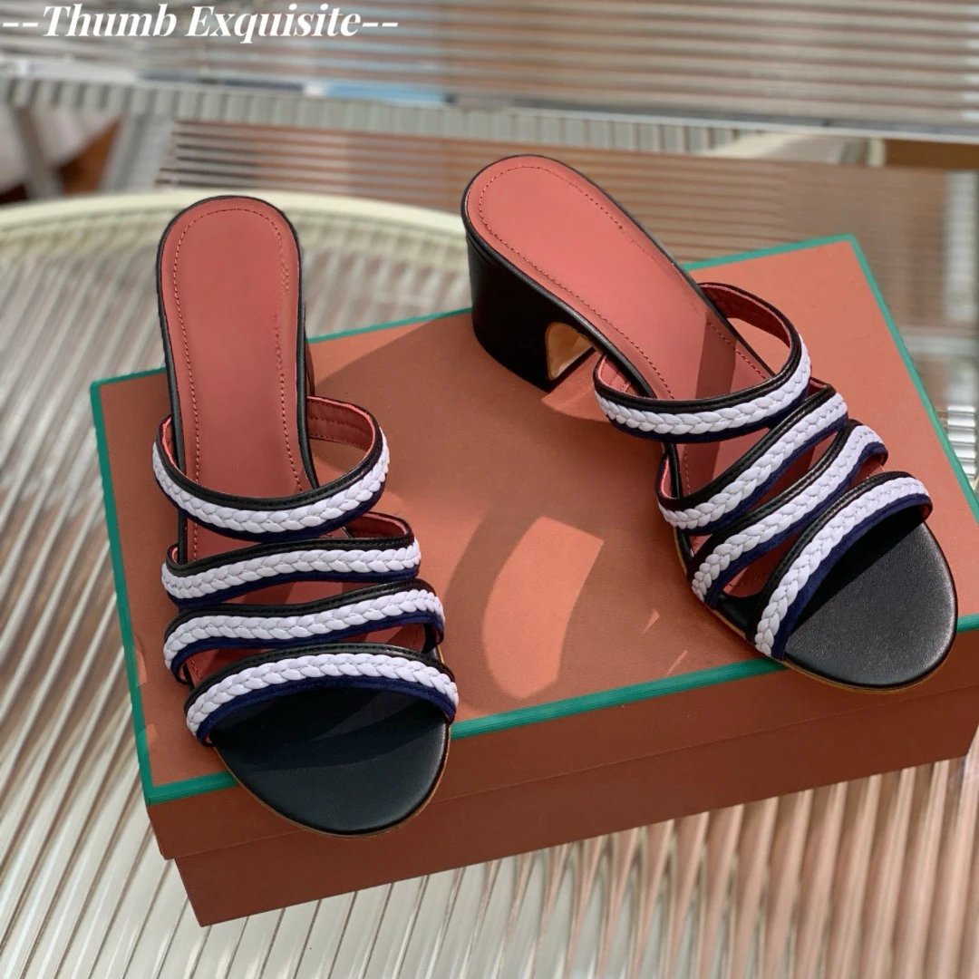 New thick heel woven slippers retro leather striped comfortable sandals versatile elegant contrast color high heels
New thick heel woven slippers retro leather striped comfortable sandals versatile elegant contrast color high heels