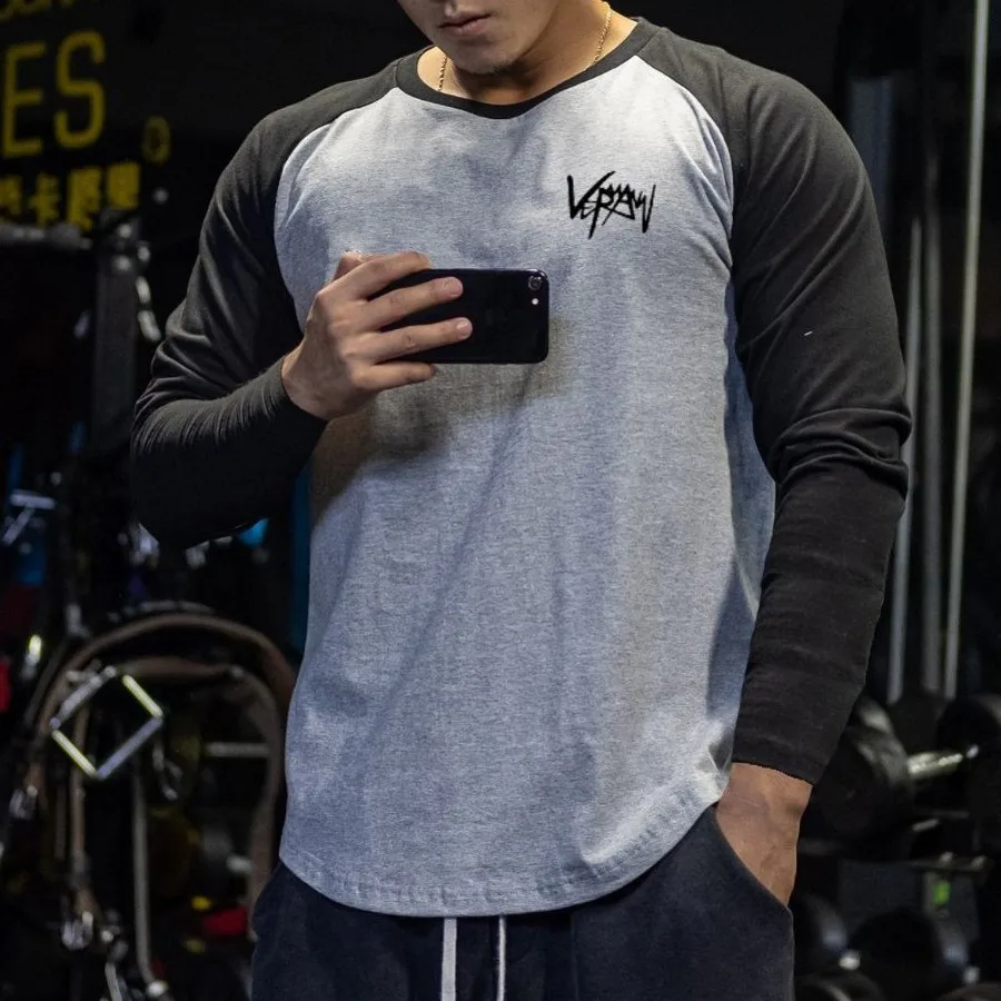 

Спортивная футболка мужская бодибилдинг с длинным рукавом Хлопок Спортивная футболка с длинным рукавом для мужчин корейский весна осень повседневные топы для фитнес-тренировки