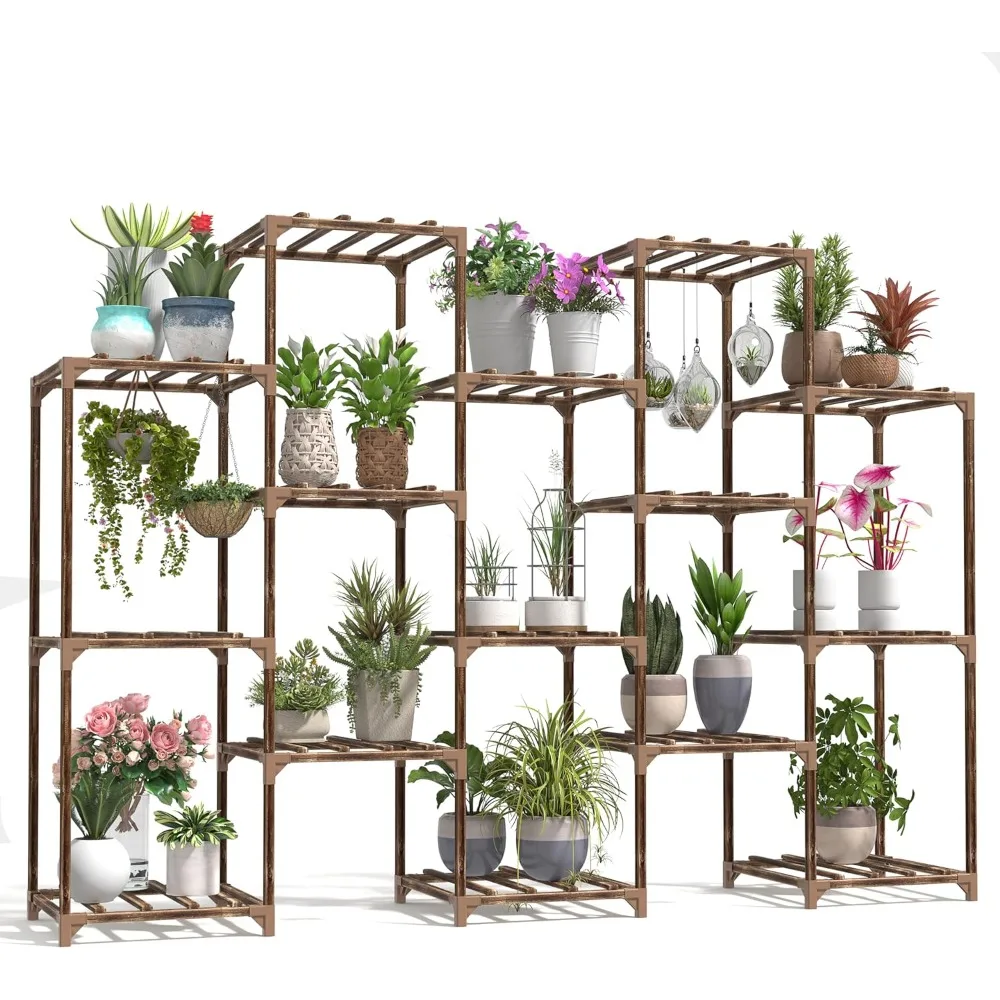 

cfmour Plant Stand Indoor Outdoor, 15 Tier Tall Wood Plant Shelf Large Flower Pot Stands Shelves Hanging Planter Holder