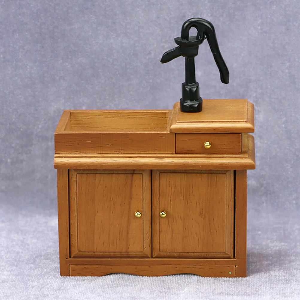 

Maroon Wood Sink Miniature Furniture Ornament House Washing Basin Cabinet Adornments Bathroom Table Models