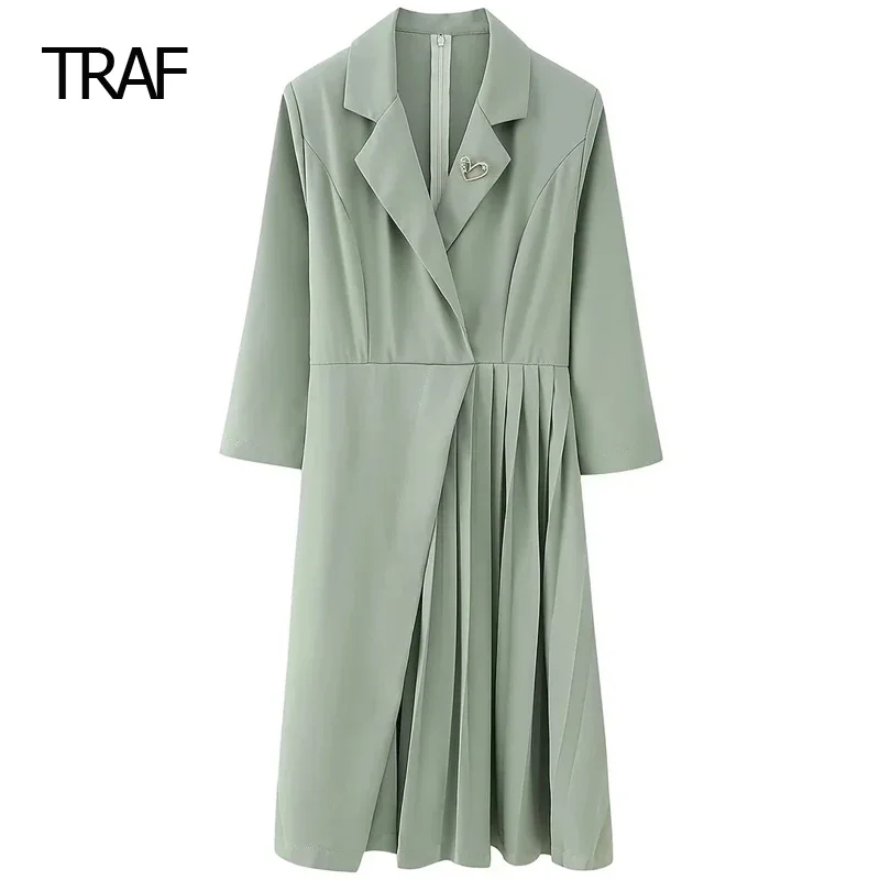 TRAF Womens Dresses Autumn Winter Pleated Blazers Dress Midi Green Lapel Collar Long Sleeve Dresses Chic And Elegant Woman Dress
TRAF Womens Dresses Autumn Winter Pleated Blazers Dress Midi Green Lapel Collar Long Sleeve Dresses Chic And Elegant Woman Dress
