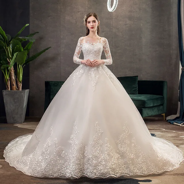 Robe de mariée élégante à manches longues, robe de Rhchérie, dentelle de luxe, grande taille, automne, nouveau, 2022 1