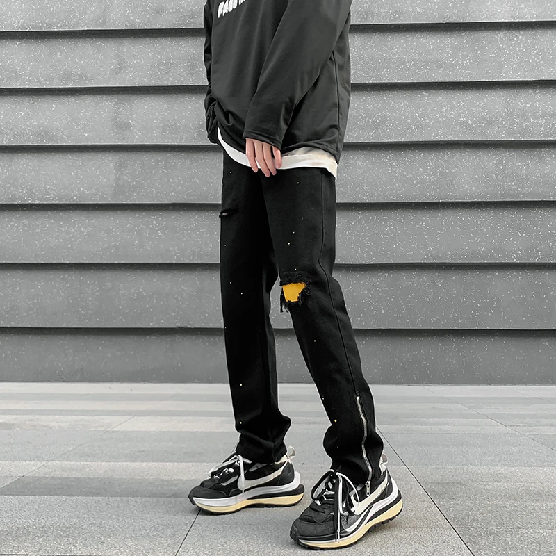 2022 new high street hole patch jeans men's straight European and American tide brand ink splash zipper long pants
2022 new high street hole patch jeans men's straight European and American tide brand ink splash zipper long pants