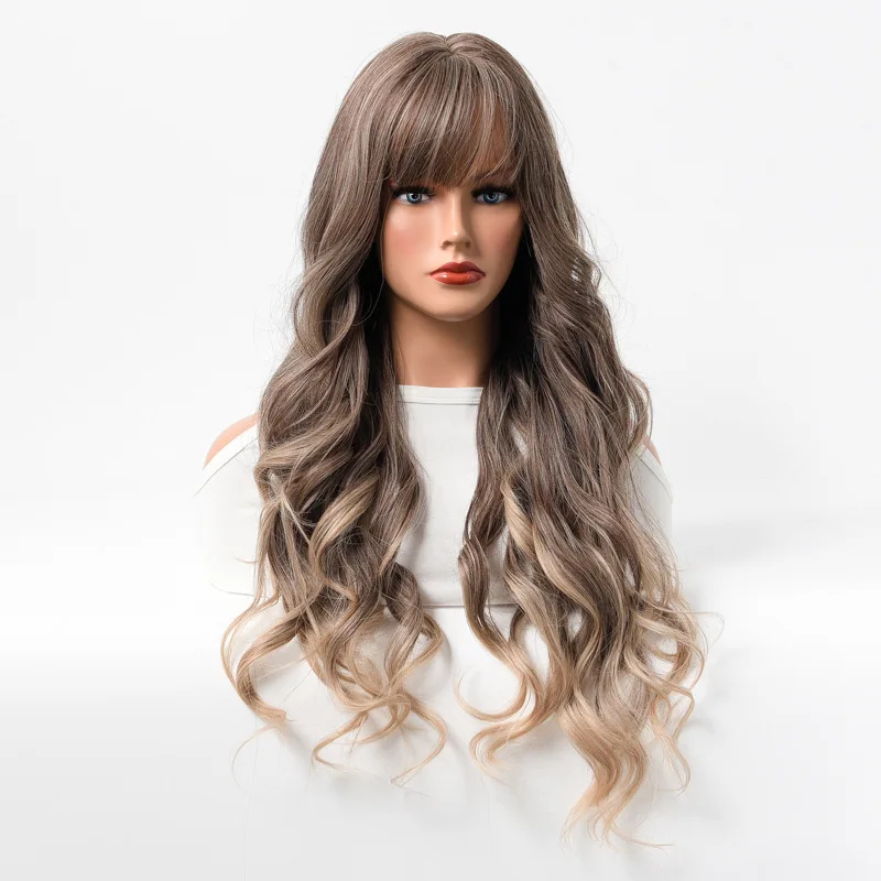 

Wig women's chemical fiber wig European and American air bangs long curly hair high temperature silk wig headgear wig spot