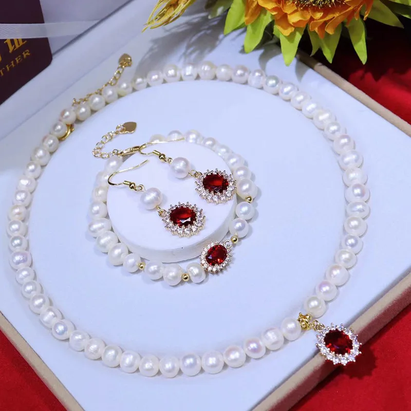 Popular 8-9mm freshwater pearl & green red crystal Pendant necklace bracelet earrings set for mother gift luxury elegant
Popular 8-9mm freshwater pearl & green red crystal Pendant necklace bracelet earrings set for mother gift luxury elegant