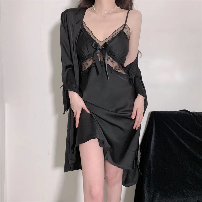 Novelty Women Nighty Robe Set Sexy Lace Hollow Out Bathrobe Gown Suit Nightgown Sleepwear Summer Silky Satin Kimono Home Dress
Novelty Women Nighty Robe Set Sexy Lace Hollow Out Bathrobe Gown Suit Nightgown Sleepwear Summer Silky Satin Kimono Home Dress