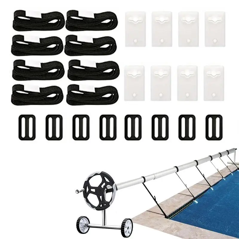 

Pool Cover Reel Straps Roller Attachment Straps Kit Universal Solar Blanket Clips With Hoop For In Ground Swimming Pool Outside