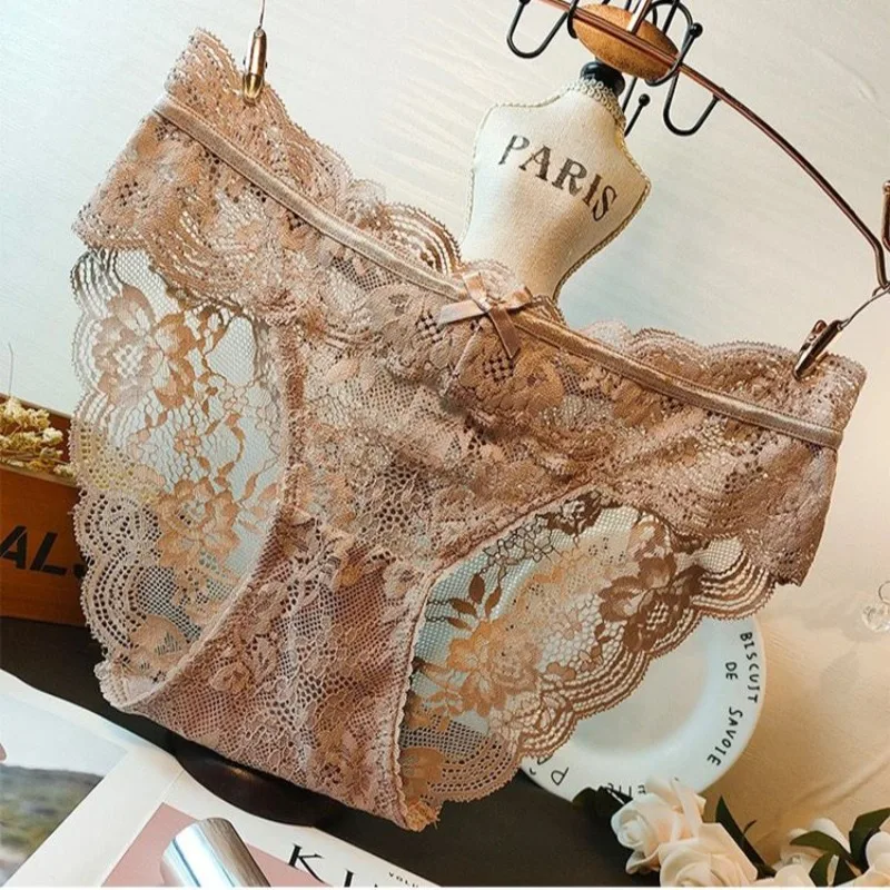 

Lace Panties Feminine Transparent Traceless Underwear Women Medium and Low Waist Triangle Pants Ladies New Thin Bow Knot Briefs