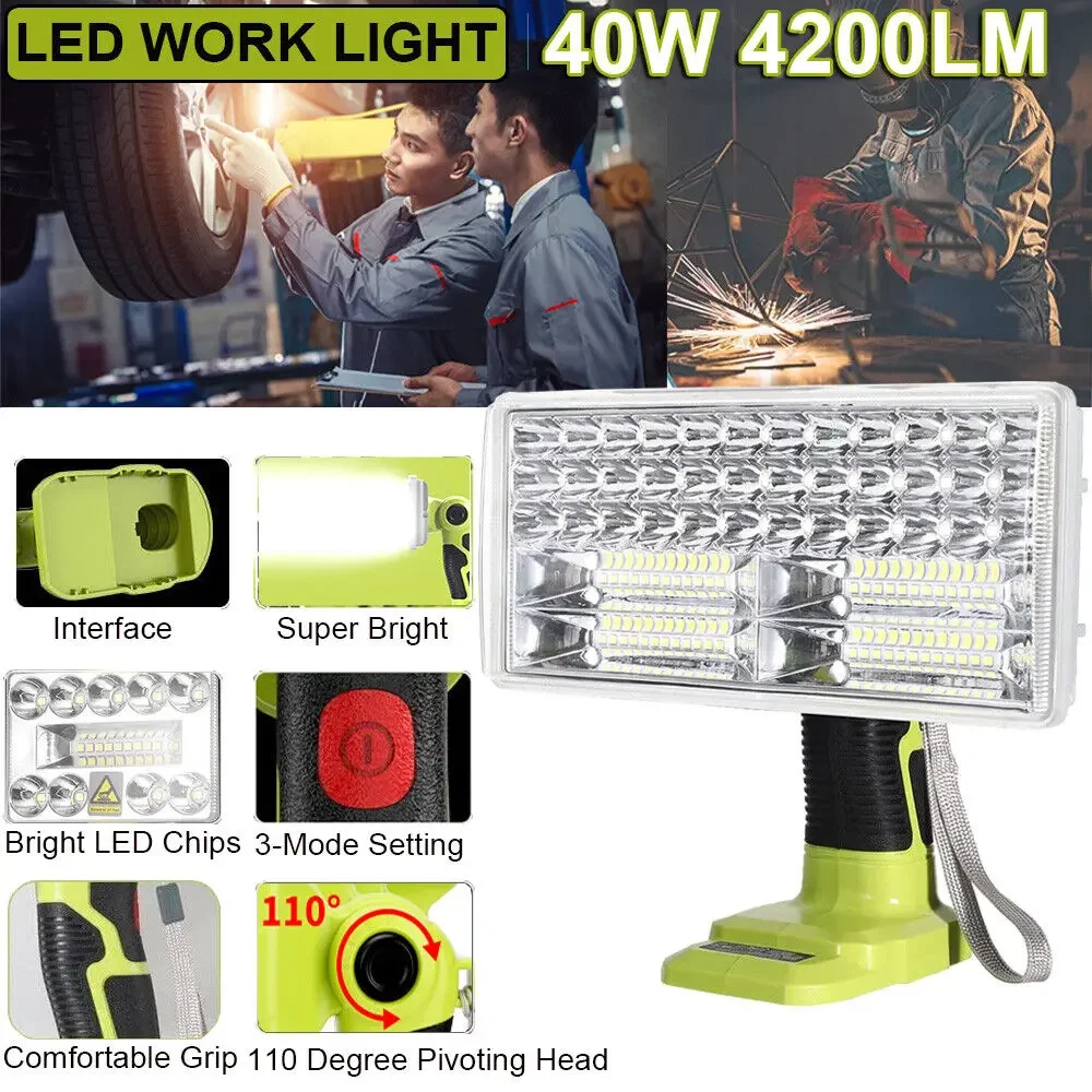 

9Inch 4200LM Cordless LED Work Light Powered for Ryobi 18V Li-ion Ni-Cad Ni-Mh Battery Use for Emergency Camping Hiking